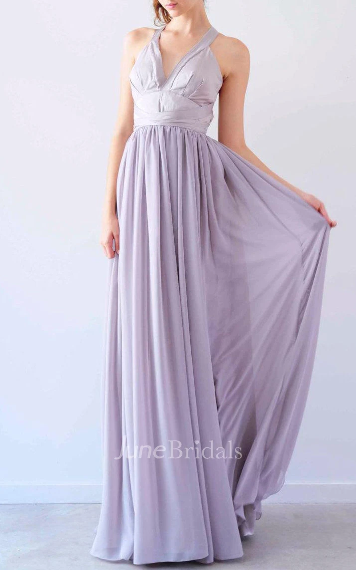 Lilac V Neck Halter Backless Chiffon Dress