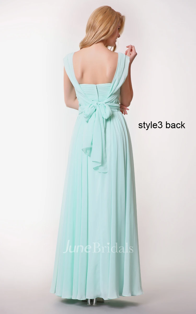 Convertible Sleeveless Pleated Long Chiffon Dress With Ruching