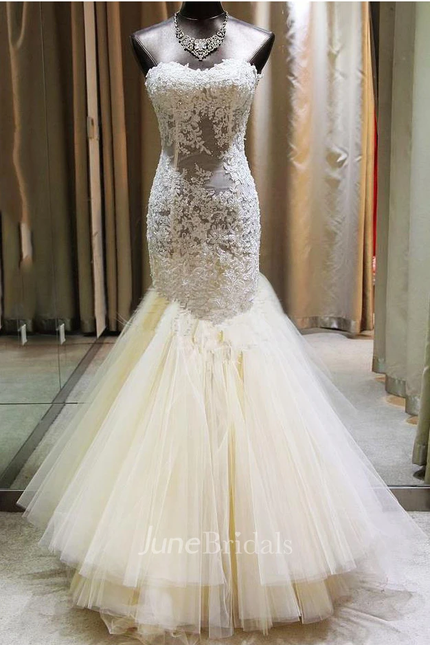 Sexy Sweetheart Lace Appliques Mermaid Wedding Dresses Tulle Floor Length
