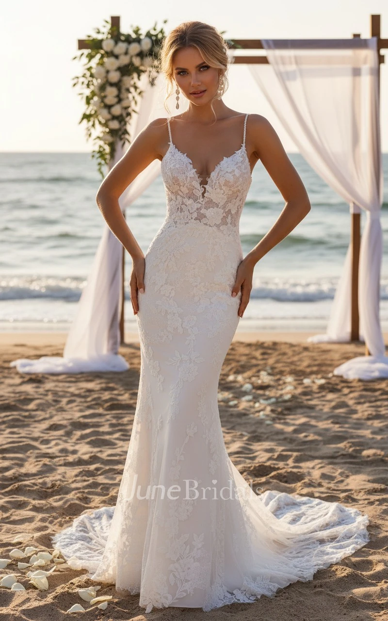 Boho Lace Sleeveless Wedding Dress Sexy Beach Elopement Bridal Gown