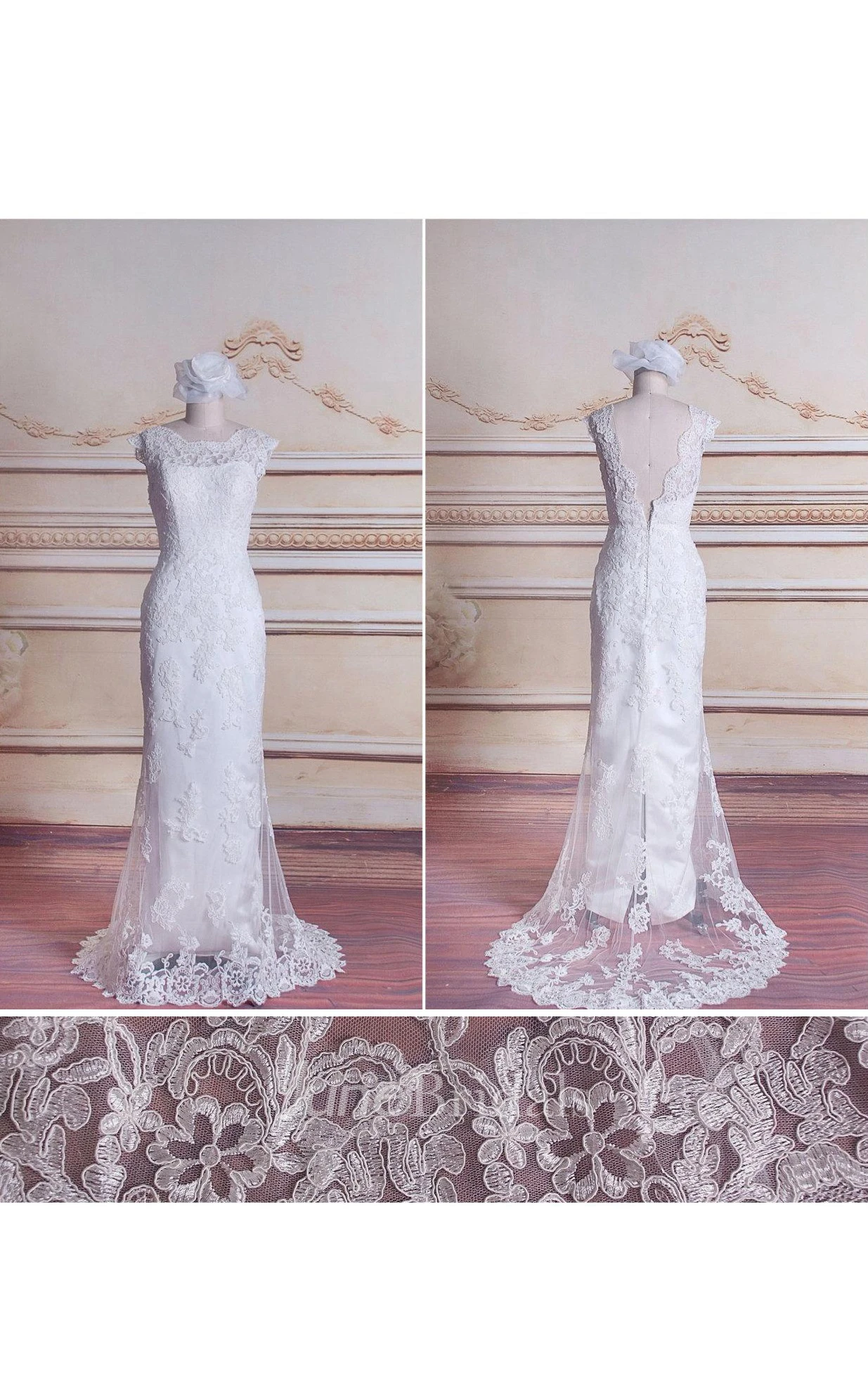 Lace Satin Weddig Dress With Low-V Back