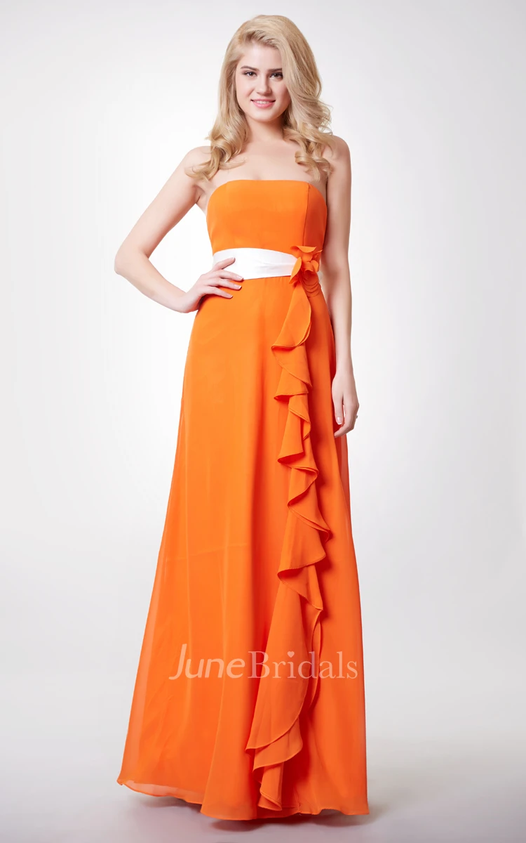 Sexy Scalloped Neckline Chiffon Long Dress With Flower