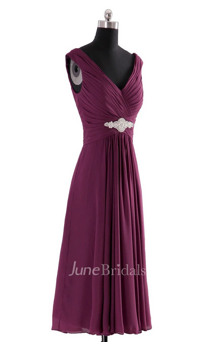 Sleeveless V-neck Empire Chiffon Dress With Ruffles