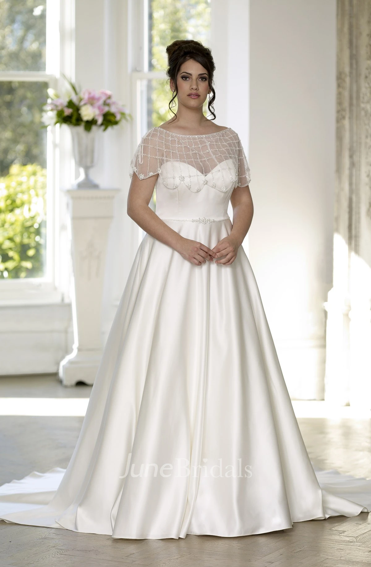 A-Line Long Sweetheart Sleeveless Satin Court Train  Dress