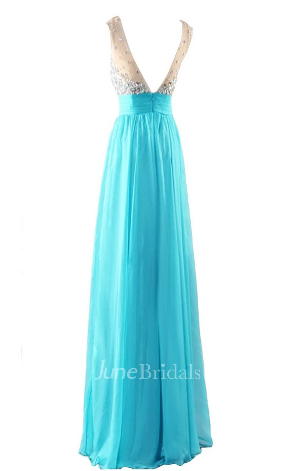 Sleeveless V-neck Crystal Stone Long Layered Chiffon Dress