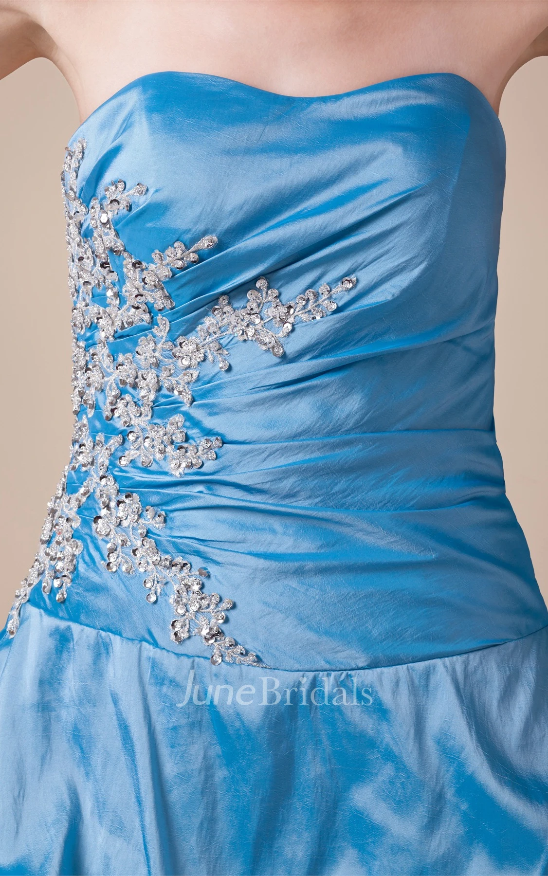 Strapless Pick-Up Ball Gown with Pleats and Appliques