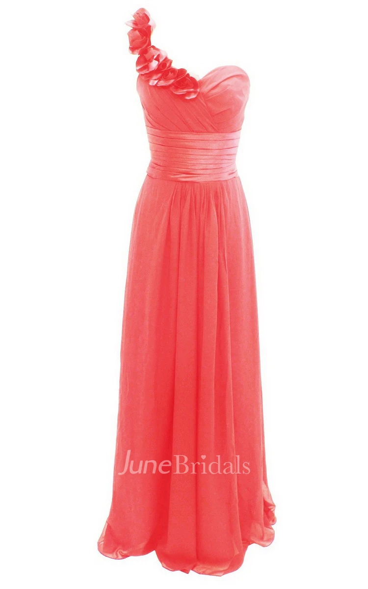 One-shoulder Empire Long Gown With Floral Neckline