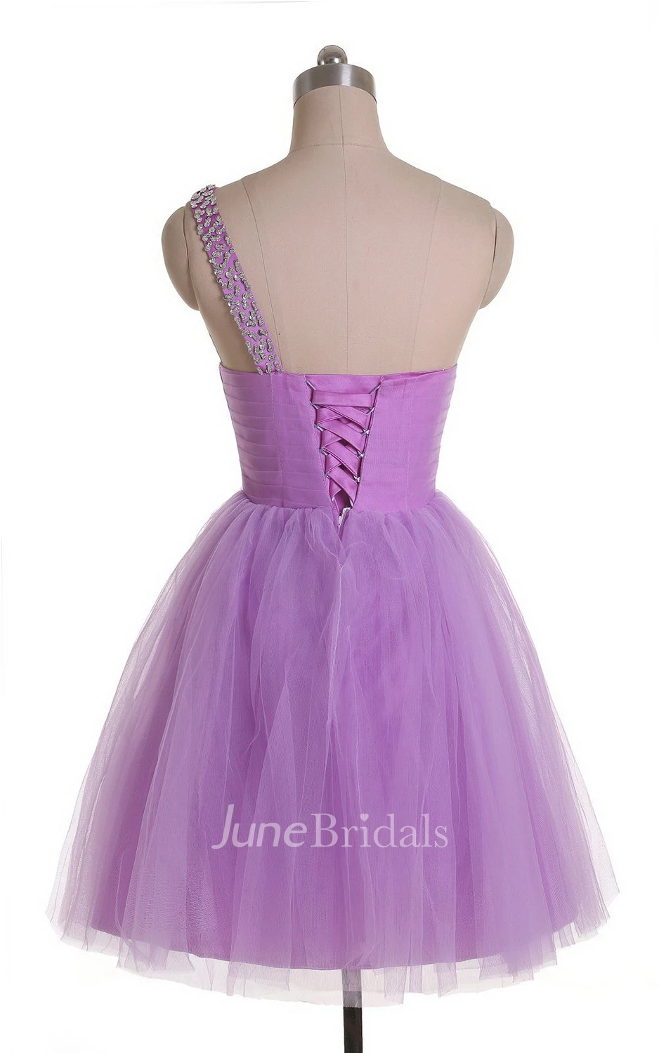 One-shoulder Sequined Bodice Short Tulle Dress