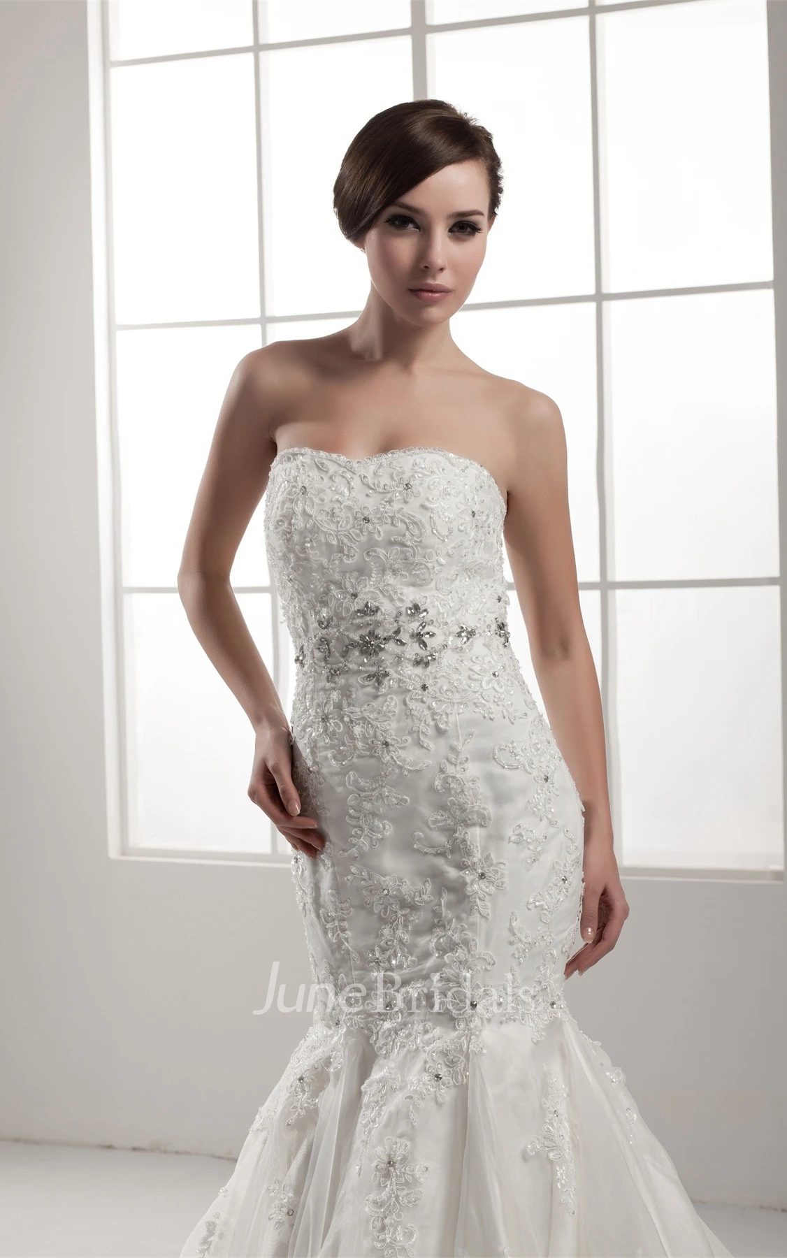 Strapless Lace Trumpet A-Line Dress with Beading and Pleats