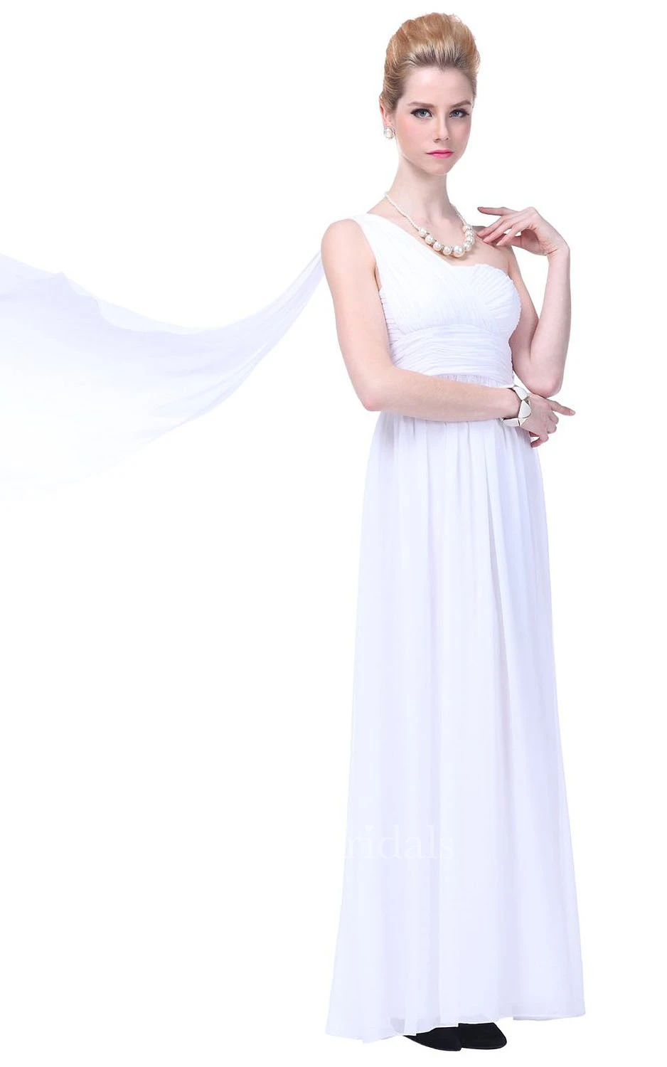 One-shoulder Asymmetrical Bodice Long Pleated Chiffon Dress