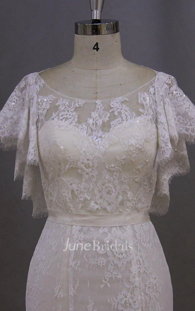 Bateau Neck Lace Mermaid Wedding Dress With Cape