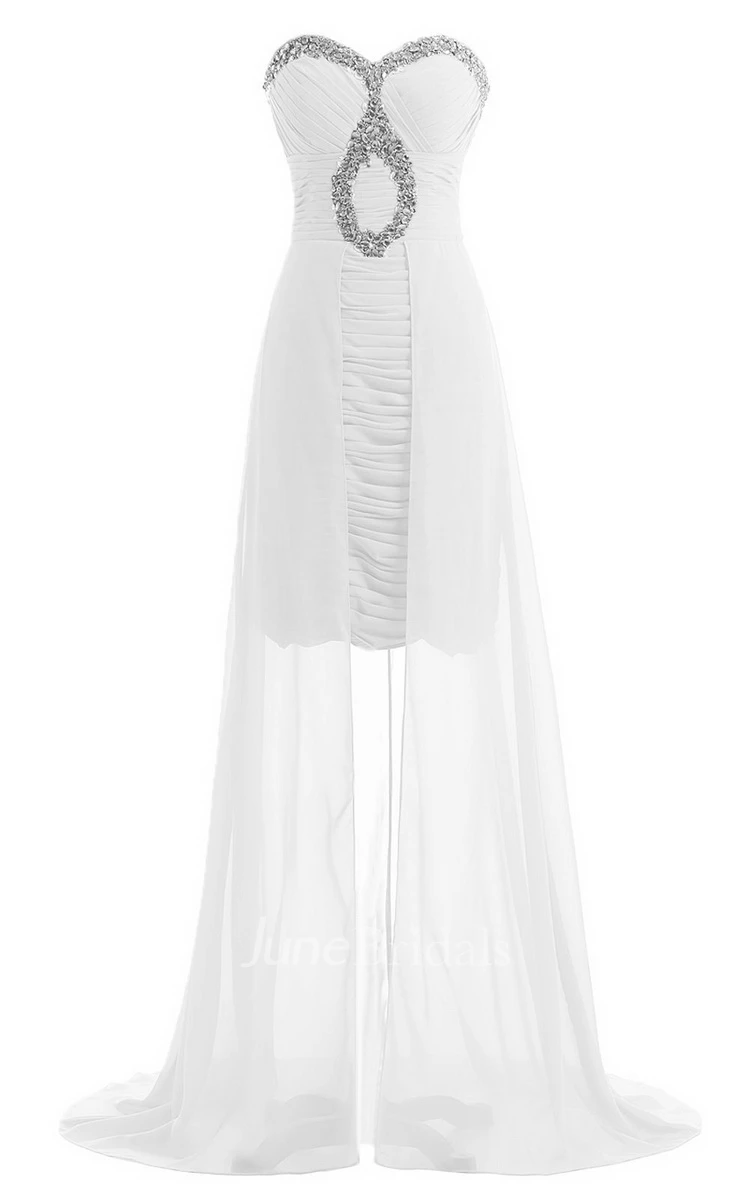 Sweetheart Long Chiffon Dress With Ruching and Sequins