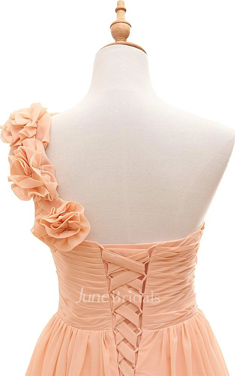 One-shoulder A-line Chiffon Dress With Flowers