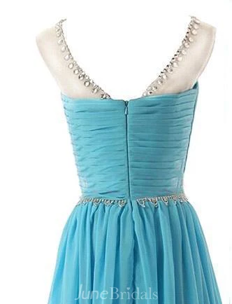 Elegant Scoop Long Ruching Chiffon Evening Dress With Crystals