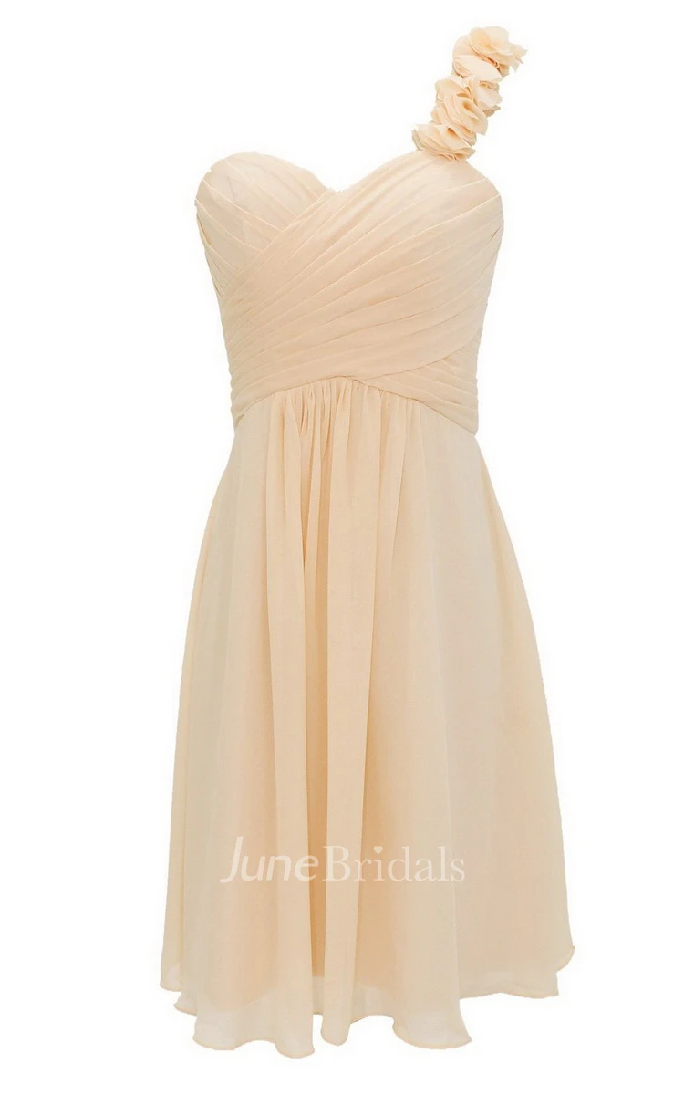 Floral One-shoulder Ruched Short Dress With Lace-up Back