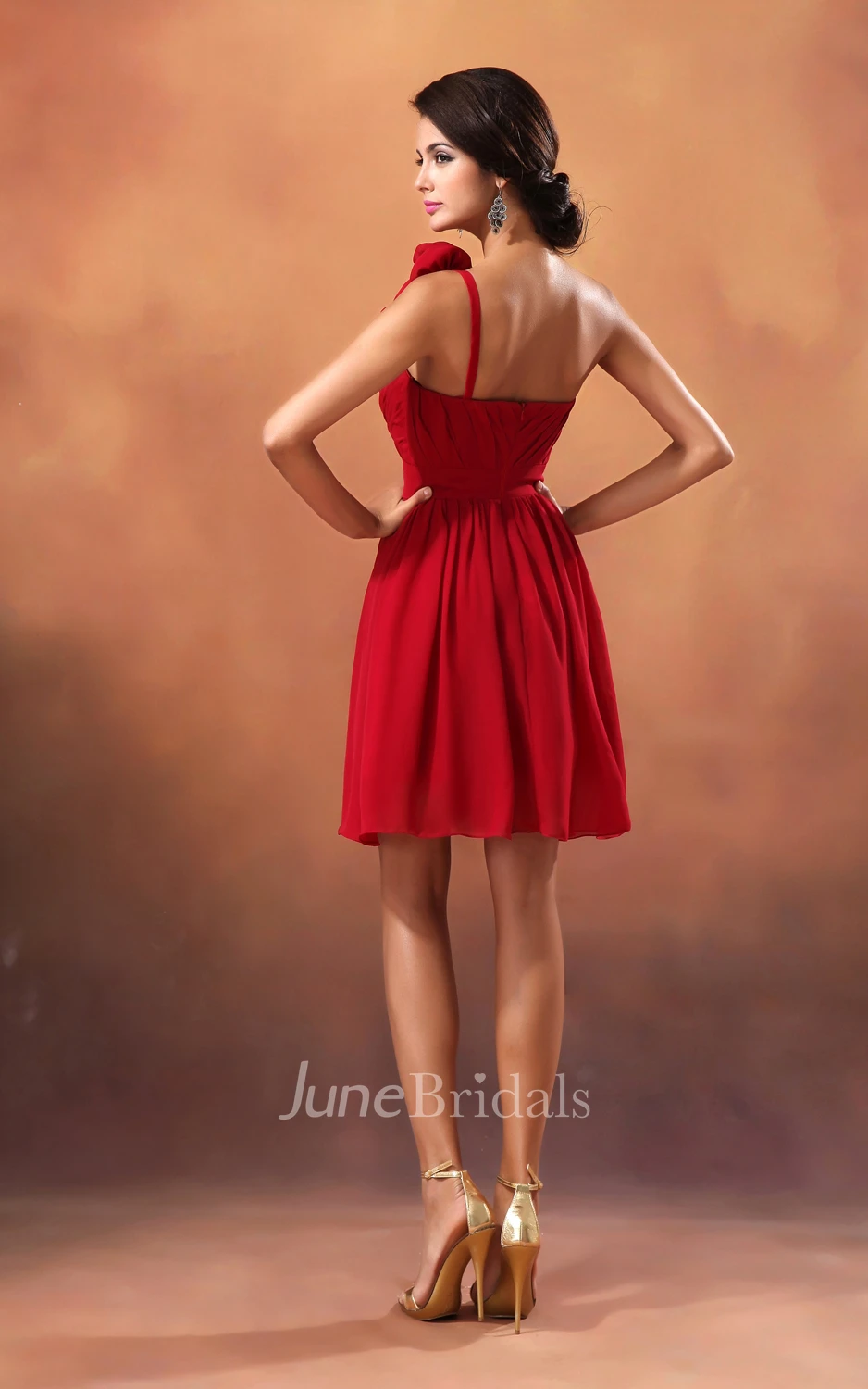 Midi Chiffon Dress With Floral Strap And Draping