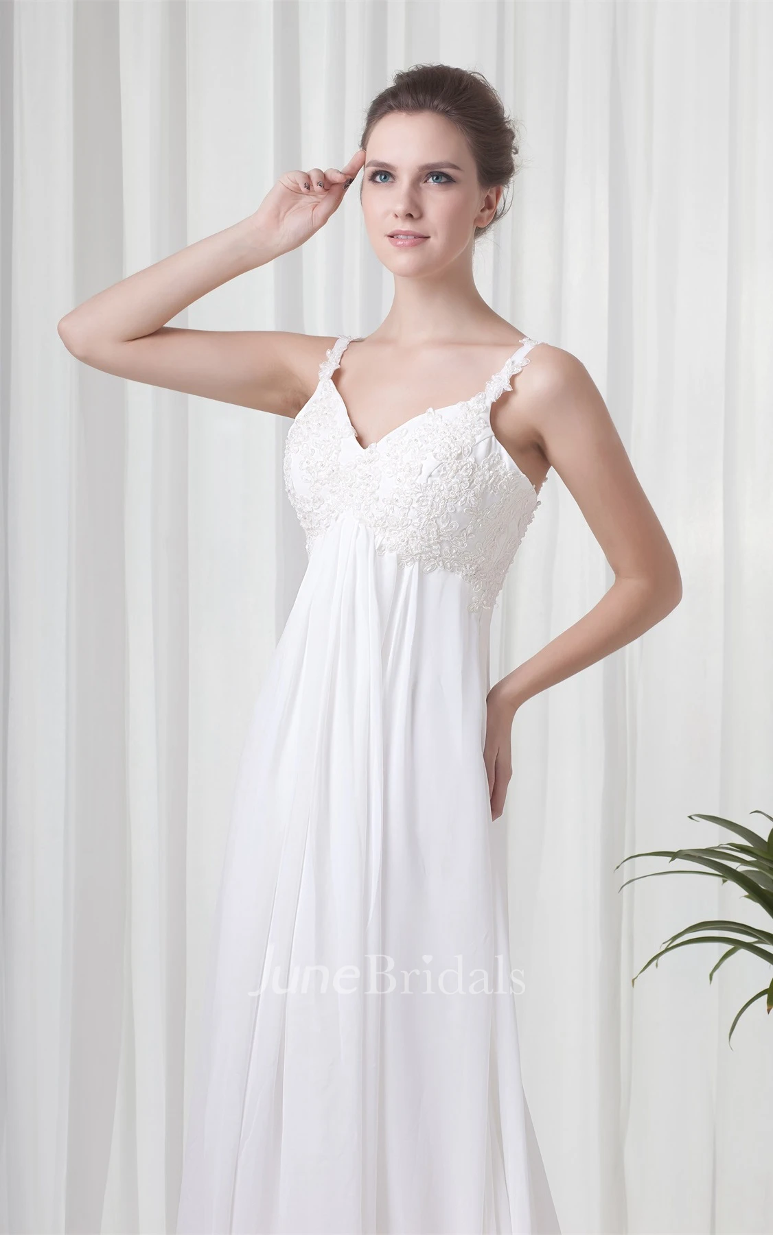 Spaghetti-Strap Empire Maxi Dress with Appliques