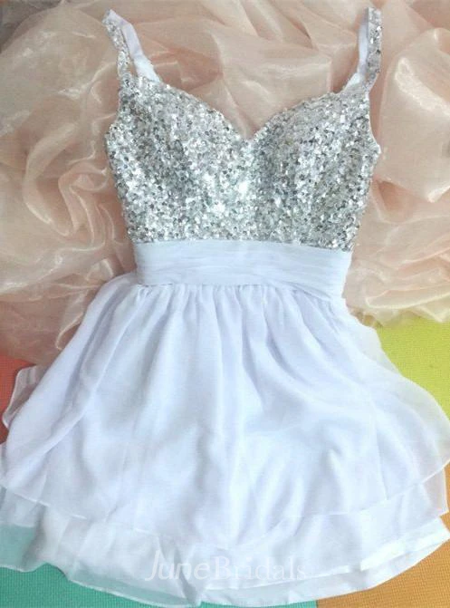 Elegant Spaghetti Strap Sequins Short Hiffon Homecoming Dress