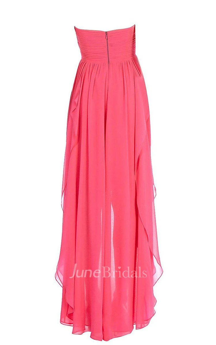 V-cut Asymmetrical Chiffon Dress With Ruffles