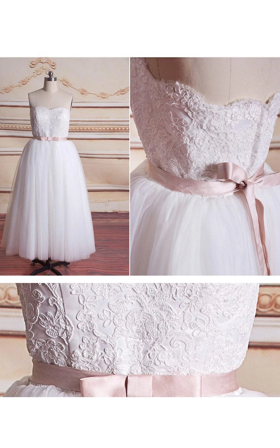 Mini Sweetheart Tulle Lace Satin Weddig Dress