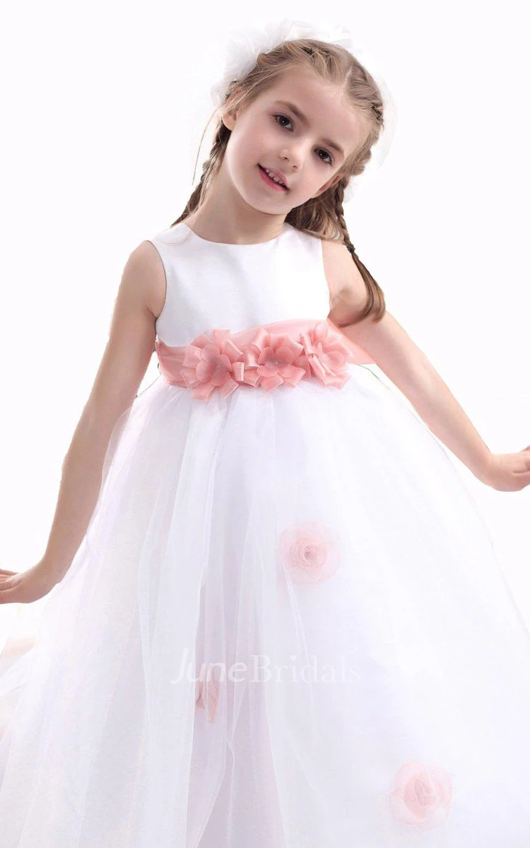 Sleeveless A-line Dress With Flowers and Illusion