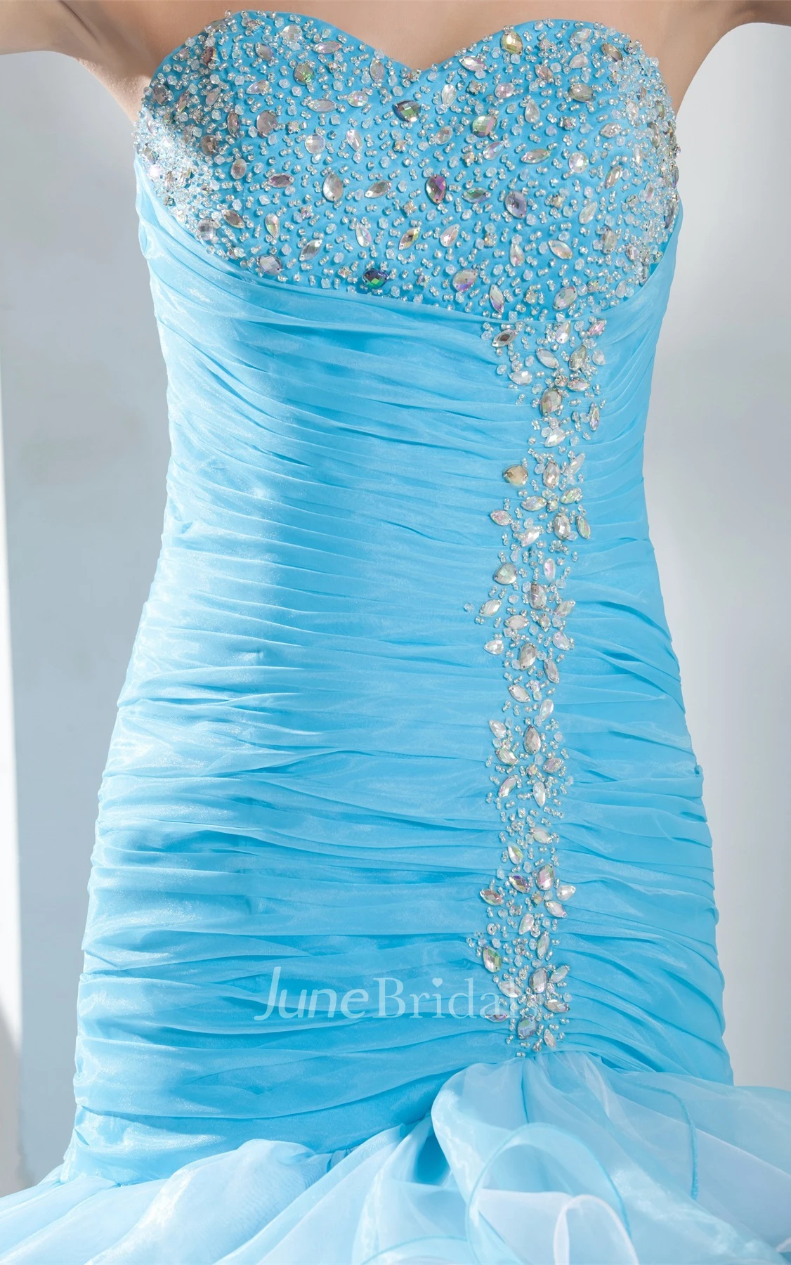 Sweetheart Mermaid Ruched Gown with Tiered Ruffle and Crystal Detailing