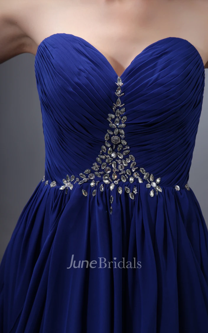 Draping Sweetheart Sleeveless Dress With Ruching And Crystal Detailing