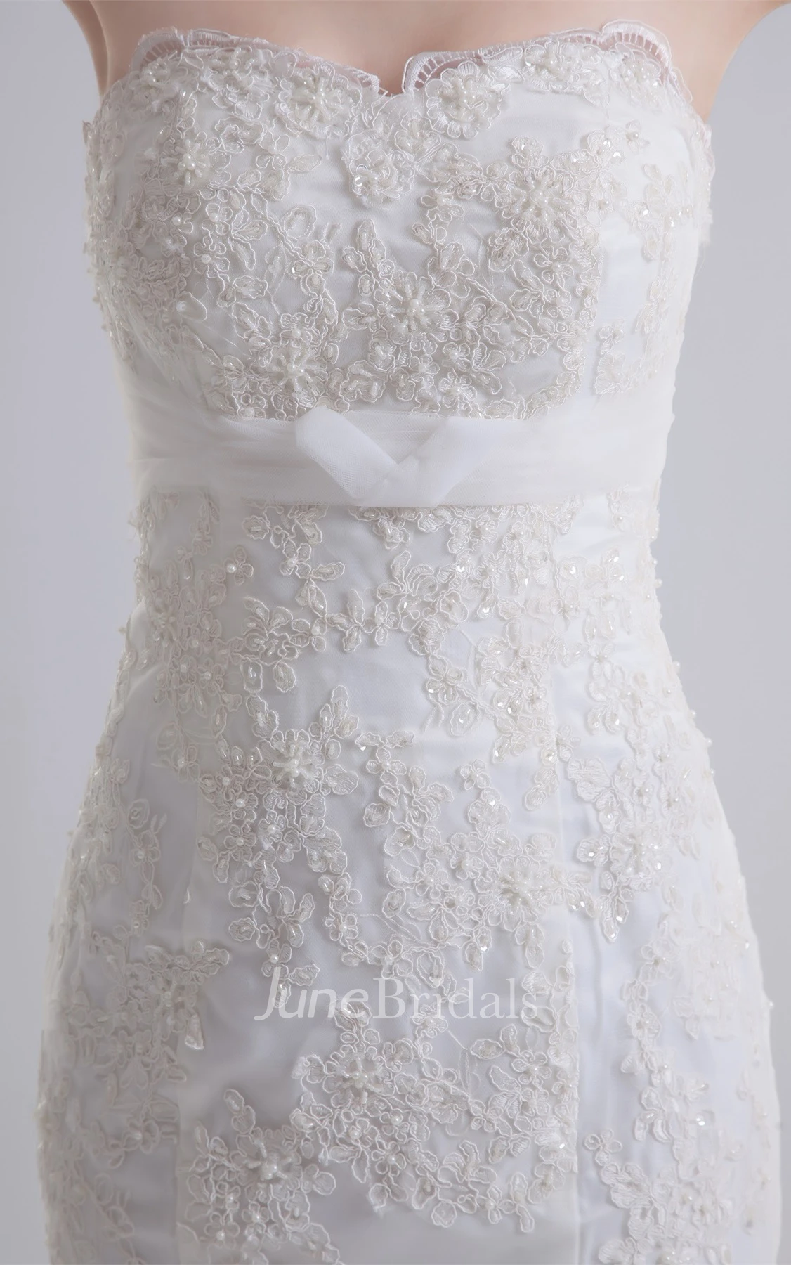 strapless lace mermaid gown with bolero and court train