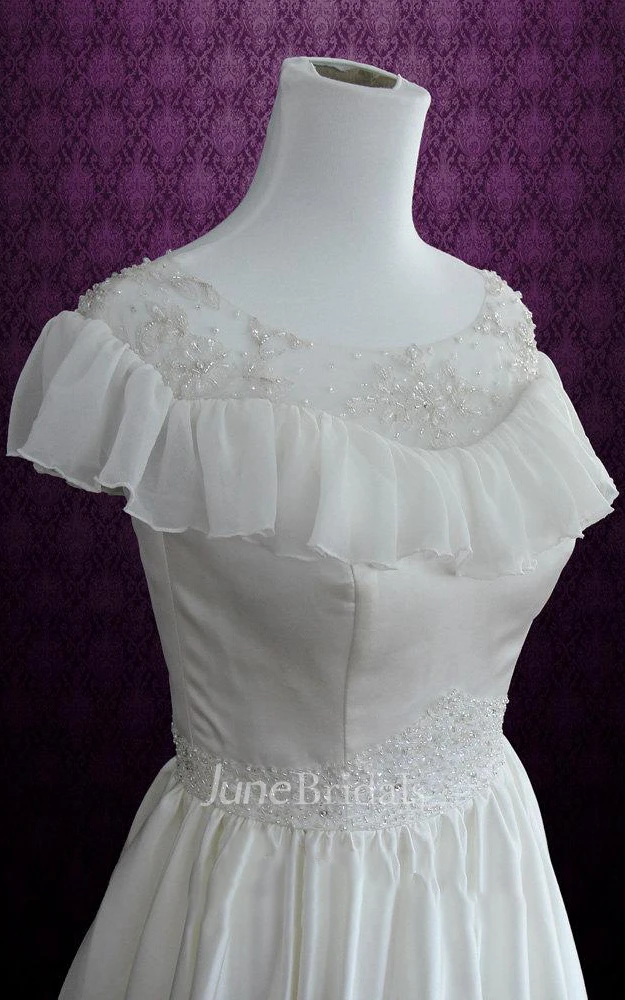 Chiffon Lace Satin Weddig Dress With Embroideries