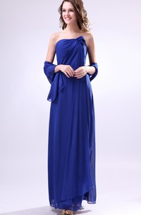 Flattering Ankle-Length Dress With Ruched Cap-And Flower