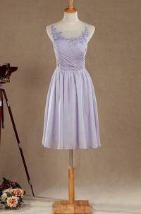 A-line Mini Tea-length Chiffon&Lace&Satin Dress