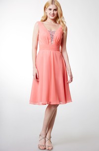Pleated A-line Short Chiffon Dress With Crystal-detailing