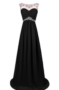 Cap-sleeved Chiffon Gown With Beaded Neckline