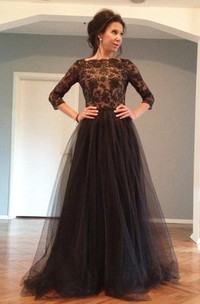 Black Lace Long Sleeves Prom Dress with Backless Back