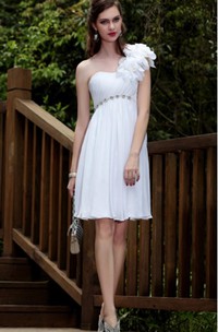 White Sheath Knee-length One Shoulder Dress