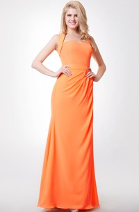 Side-draped Mermaid Chiffon Gown With Back Knot and Removable Straps