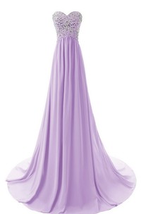 Sweetheart Long Chiffon Gown With Crystal Bodice
