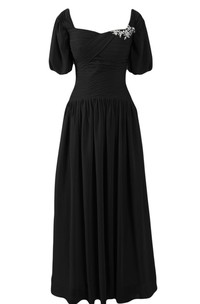 Short-sleeved A-line Chiffon Gown With Pleats