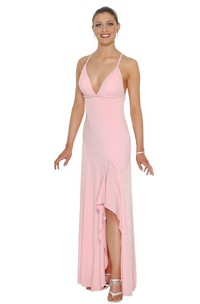 Halter Jersey Gown With Front Slit and Ruffles
