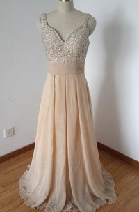 Strapped Backless Chiffon Dress With Beading