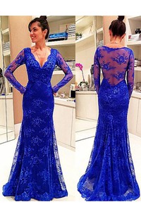 Long Sleeve V-neck Lace Dress with Illusion Back
