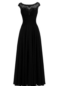 Cap-sleeved A-line Chiffon Dress With Illusion Neckline