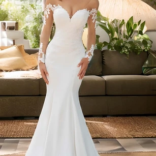 Luxury Illusion Lace Long Sleeve Sexy Mermaid Boho Long Wedding Dresse –  SposaBridal
