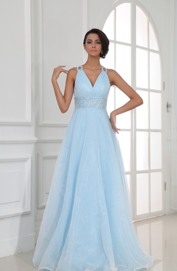 light blue full length dress