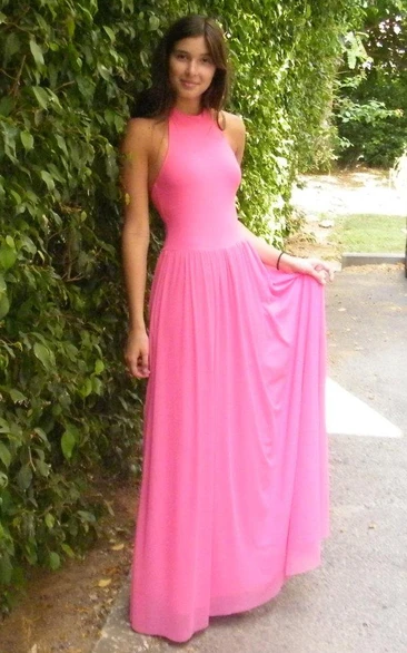 Chiffon Long Gown Pink Long Evening Chiffon Sexy Open Back Cocktail Prom Gown Backless Long Dress