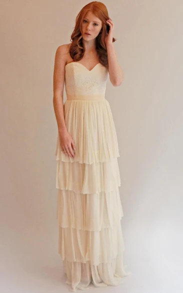 Tiered Strapless Lace Dress