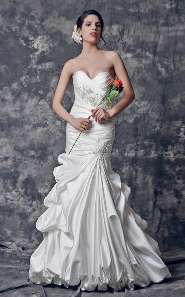 Soft Satin Strapless Mermaid Style Bridal Gown With Amazing Embroidery and Train
