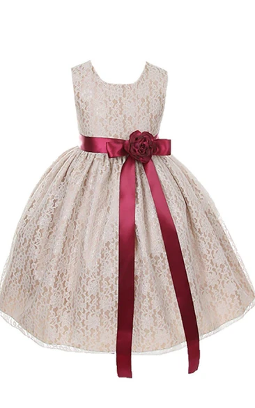 Sleeveless A-line Lace Dress With Bow Tie