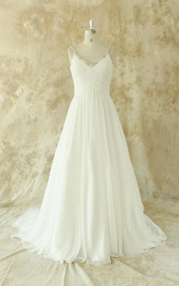 Spaghetti Chiffon Wedding Dress With Criss Cross And Crystal Detailing ...