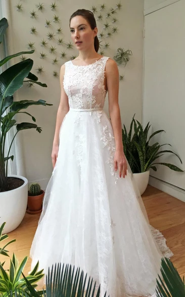 White Deep V Back Lace Wedding Weddig Dress